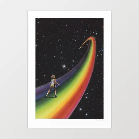 'Retro Cosmic Rainbow Roller Skating' Art Print By Vertigo Artography 1