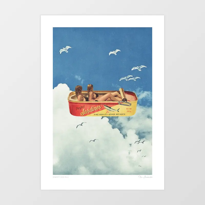 'Sardines In The Sky' Art Print By Vertigo Artography | Surreal Retro Food Wall Art Coastal Kitchen Decor 1
