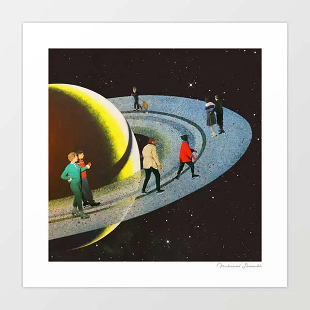 'Saturn's Rink' Art Print By Vertigo Artography | Surreal Retro Space Ice Skating Saturn Rings Galaxy Wall Art 1