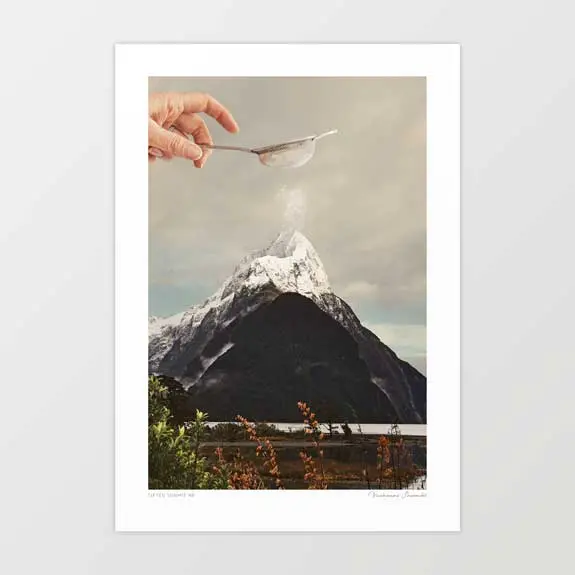 'Sifted Summit Mp' Art Print By Vertigo Artography | Surreal Retro Mountain Sieve Landscape Quirky Wall Art 1