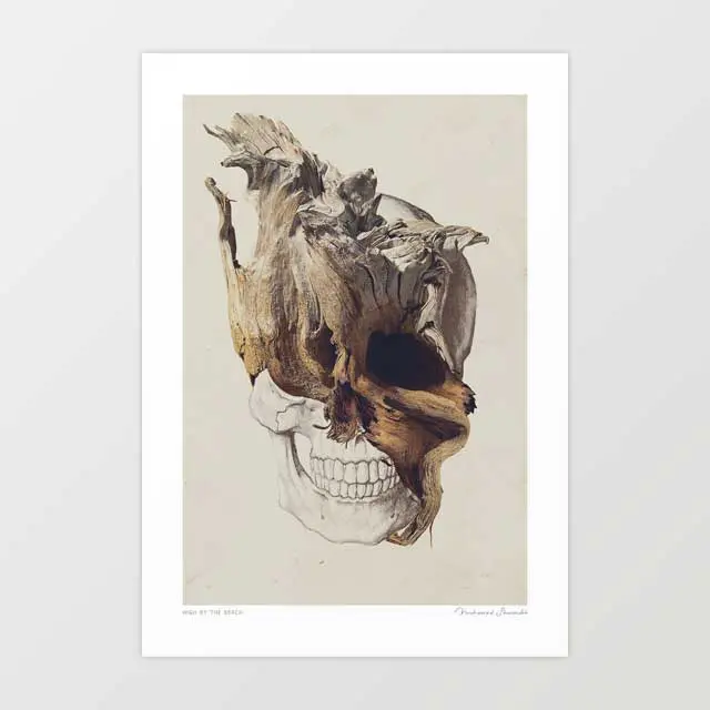 'Skull - High By The Beach' Art Print By Vertigo Artography | Surreal Driftwood Coastal Skull Dark Nature Elemental Wall Art 1