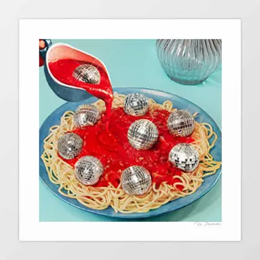 Spaghetti Disco Balls Retro Print | Playful Italian Kitchen Wall Art by Vertigo Artography