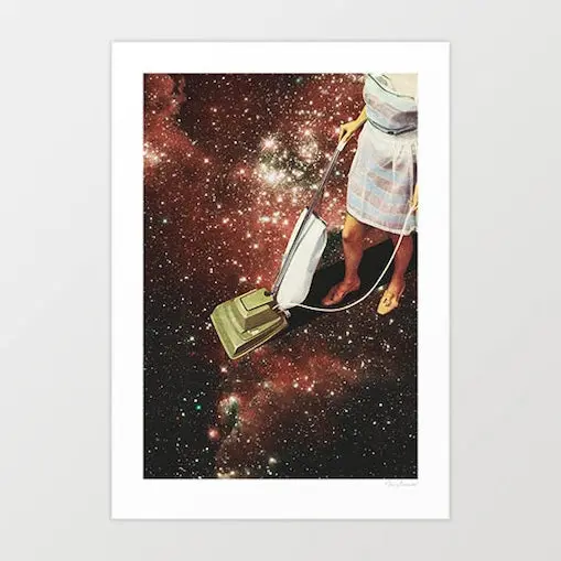'Star-Dust' Art Print By Vertigo Artography | Surreal Retro Housewife Vacuum Galaxy Space Kitsch Wall Art 1