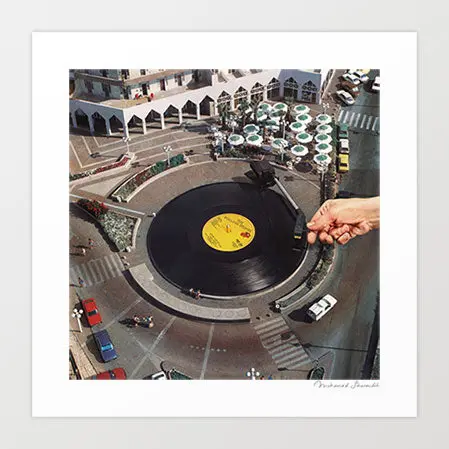 'Start Me Up' Art Print By Vertigo Artography | Surreal Vinyl Record City Retro Music Wall Art 1