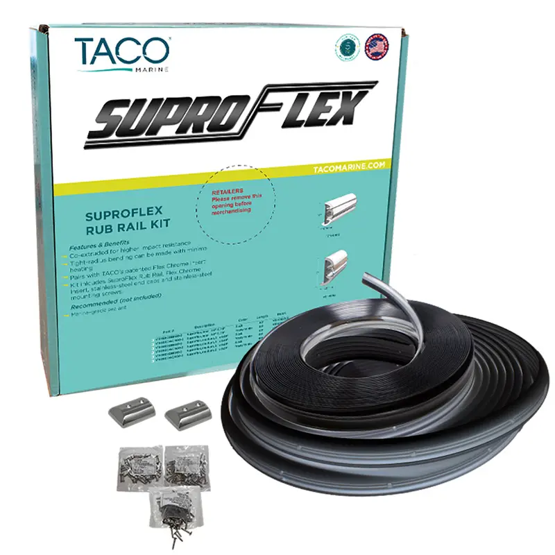 Taco Suproflex Rub Rail Kit - Black W/Flex Chrome Insert - 2"H X 1.2"W X 80L [V11-9990Bbk80-2] 1