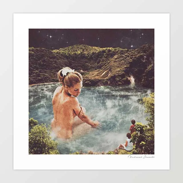 'The Spa' Art Print By Vertigo Artography | Surreal Goddess Volcanic Crater Night Swim Wellness Holistic Spa Retreat Wall Art 1