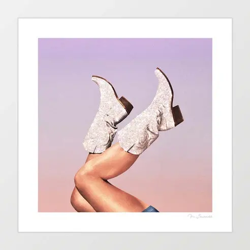 'These Boots - Glitter Miami Vibes' Art Print By Vertigo Artography | Retro Cowgirl Glitter Western Fashion Wall Art 1