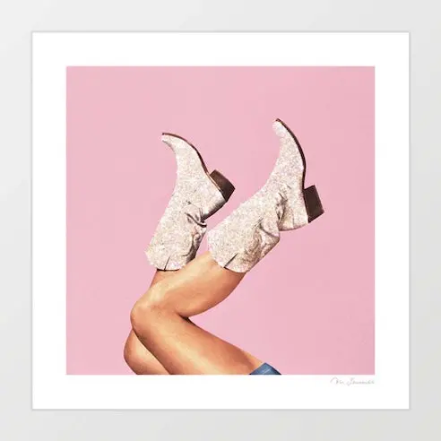 'These Boots - Glitter Pink' Art Print By Vertigo Artography | Cowgirl Core Pink Glitter Western Boots Bachelorette Nashville Rodeo Sorority Print 1
