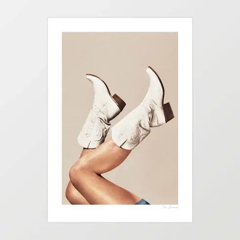 'These Boots - Neutral' Art Print By Vertigo Artography | Neutral Cowgirl Boots Minimal Western Fashion Wall Art 1