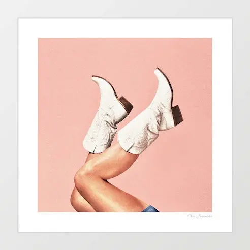 'These Boots - Peach/Pink' Art Print By Vertigo Artography | Cowgirl Core Preppy Western Bachelorette Nashville Peach Summer Wall Art 1