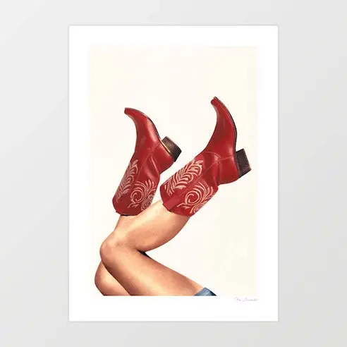 'These Boots - Rouge' Art Print By Vertigo Artography | Red Cowboy Boots Wall Art Western Chic Decor 1
