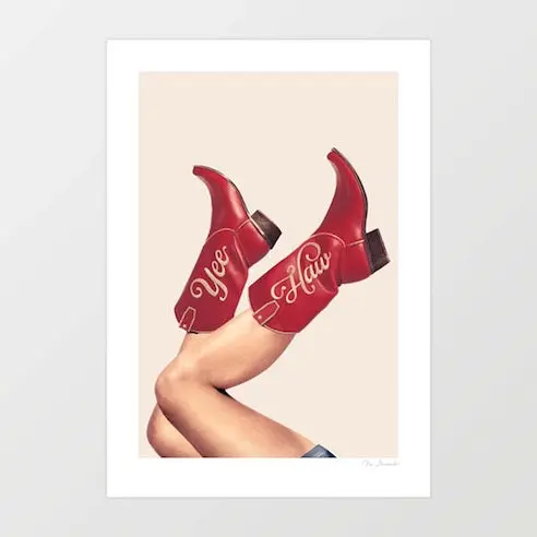 'These Boots - Yeehaw Rustic Red & Neutral' Art Print By Vertigo Artography 1