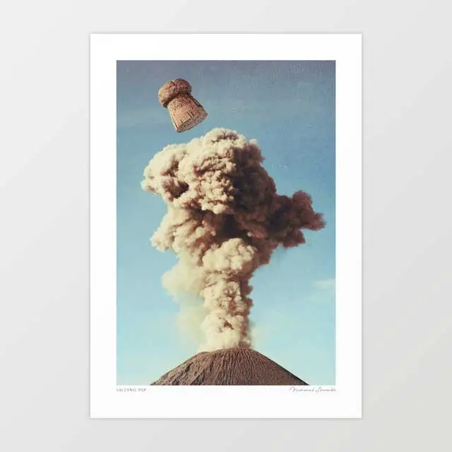 'Volcanic Pop' Art Print By Vertigo Artography | Surreal Champagne Volcano Retro Pop Art Print 1