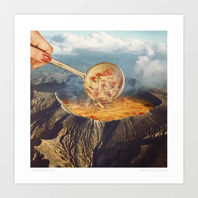 Volcano Noodle Soup Art Print By Vertigo Artography | Surreal Food Wall Art Quirky Kitchen Restaurant Decor 1