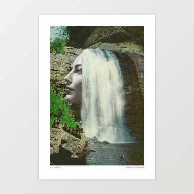 'Waterfall' Art Print By Vertigo Artography | Surreal Nature Woman Waterfall Hair Ethereal Landscape Wall Art 1