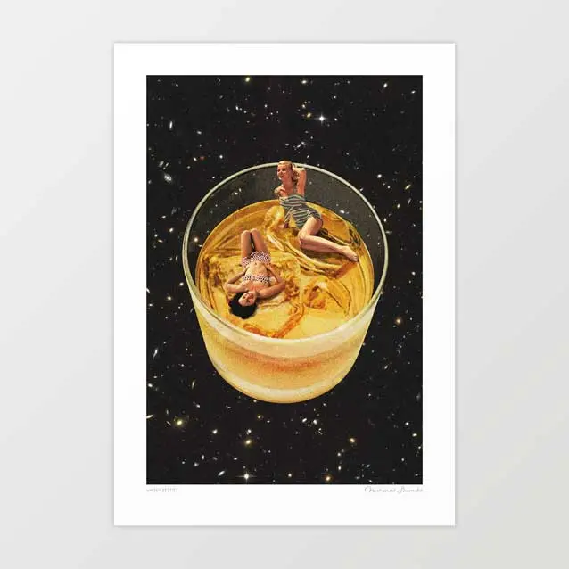 'Whisky Besties - On The Rocks' Art Print By Vertigo Artography | Surreal Retro Bar Whisky Wall Bar Cart Art 1