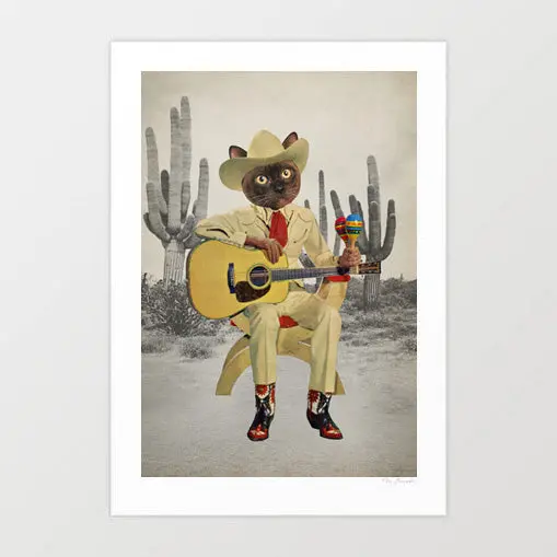 'Y'all Ready For This - Cat In The Desert' Art Print By Vertigo Artography | Surreal Western Cat Wall Art Quirky Decor 1