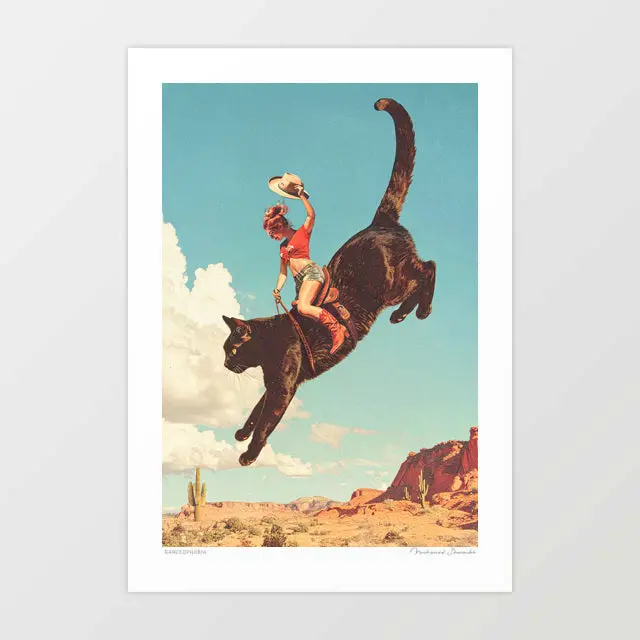 'Yeehaw Rodeo Cat Cowgirl' Art Print By Vertigo Artography | Surreal Western Wall Art Quirky Cat Decor 1