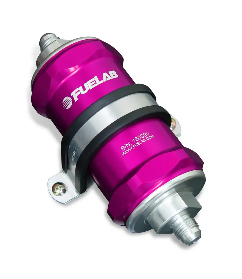 Fuelab 818 Inline Fuel Filter – -10An Fittings, 10-Micron Filtration, Purple Housing 1
