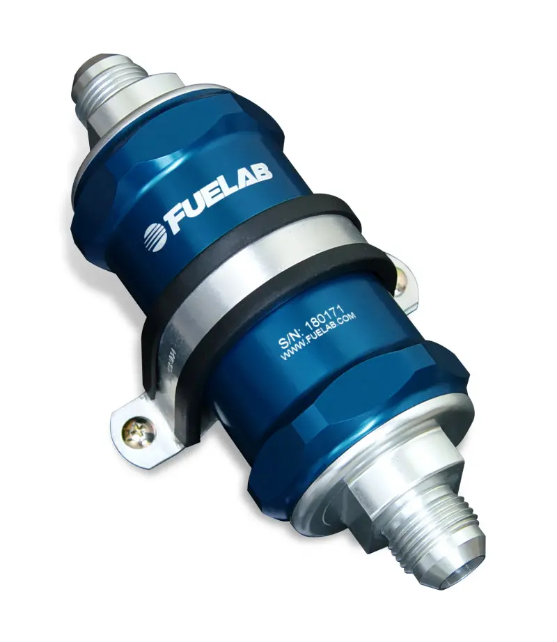 Fuelab 848 In-Line Fuel Filter Standard -8An In/Out 10 Micron Fabric W/Check Valve - Blue 1
