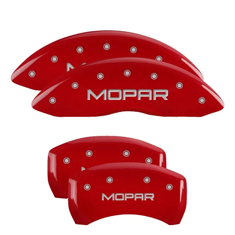 Mgp Engraved 4-Piston Caliper Covers – Front & Rear, Dodge Red/Silver Finish 1