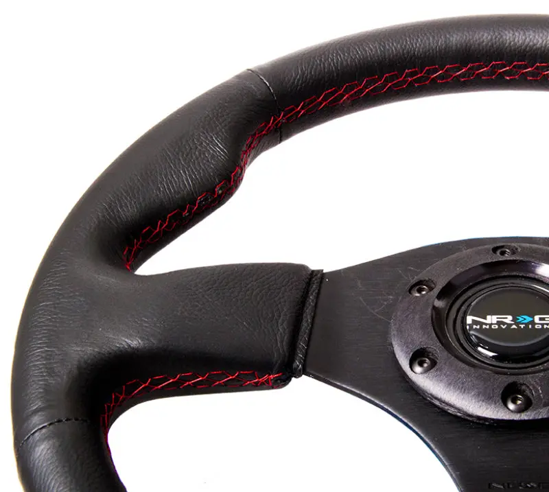 Nrg Reinforced 320Mm Steering Wheel – Leather Wrap With Red Stitching 1